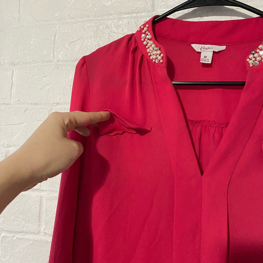 Candie's Raspberry Color Embellished Collar Blouse - Picture 6 of 14